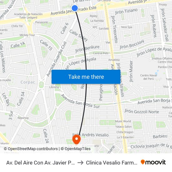 Av. Del Aire Con Av. Javier Prado to Clinica Vesalio Farmacia map