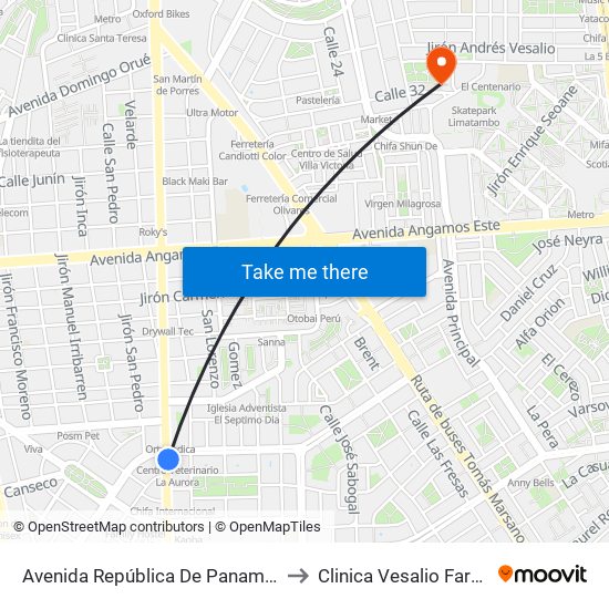 Avenida República De Panamá, 5734 to Clinica Vesalio Farmacia map