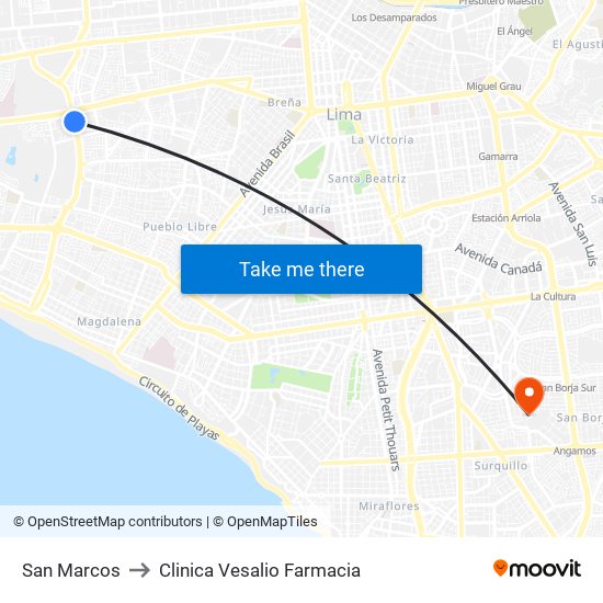 San Marcos to Clinica Vesalio Farmacia map