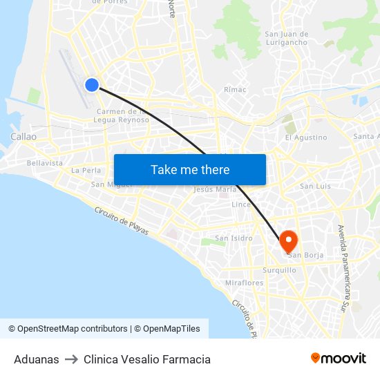 Aduanas to Clinica Vesalio Farmacia map
