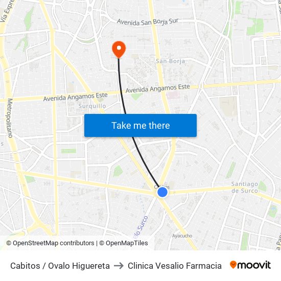 Cabitos / Ovalo Higuereta to Clinica Vesalio Farmacia map