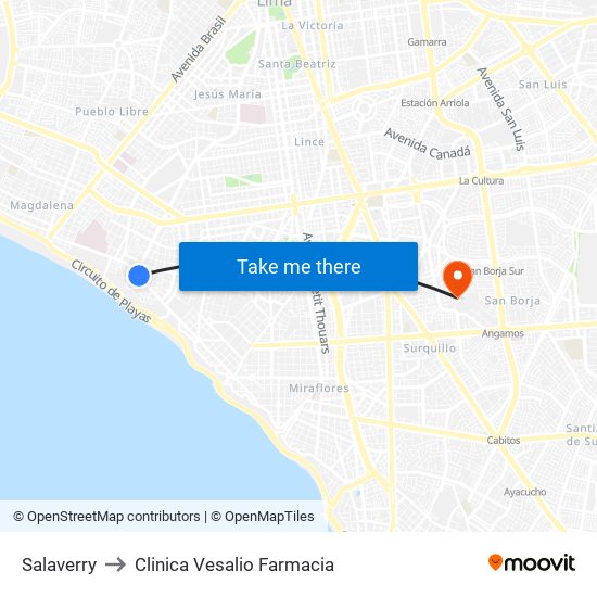 Salaverry to Clinica Vesalio Farmacia map