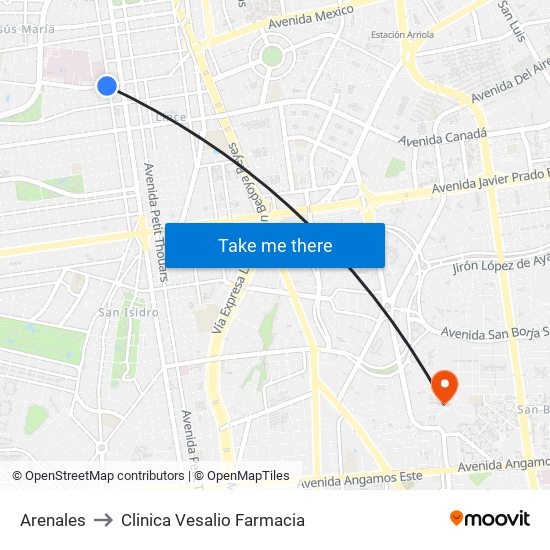 Arenales to Clinica Vesalio Farmacia map