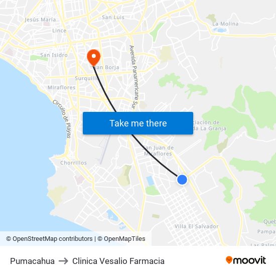 Pumacahua to Clinica Vesalio Farmacia map