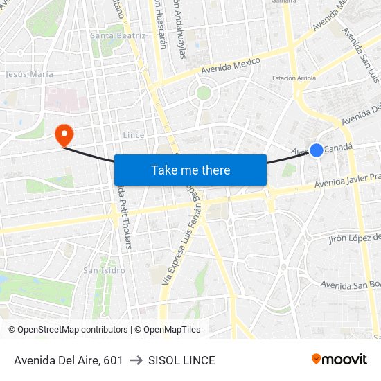 Avenida Del Aire, 601 to SISOL LINCE map