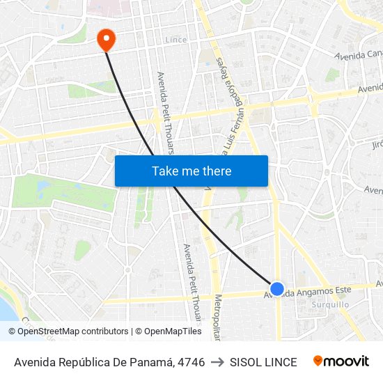 Avenida República De Panamá, 4746 to SISOL LINCE map