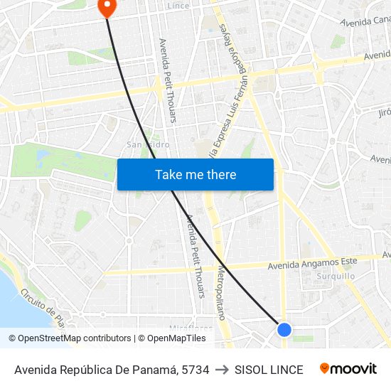 Avenida República De Panamá, 5734 to SISOL LINCE map