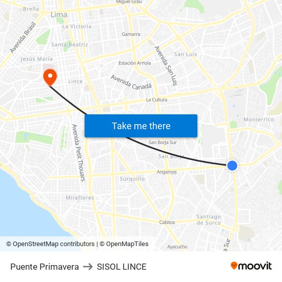 Puente Primavera to SISOL LINCE map