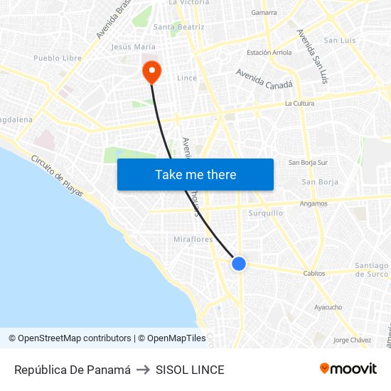 República De Panamá to SISOL LINCE map