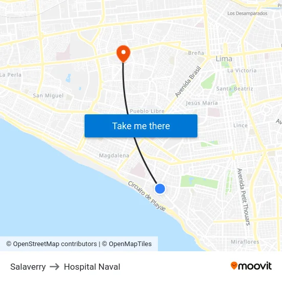 Salaverry to Hospital Naval map