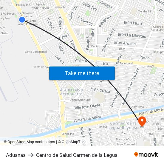 Aduanas to Centro de Salud Carmen de la Legua map