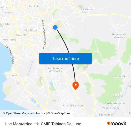 Upc Monterrico to CMIE Tablada De Lurín map