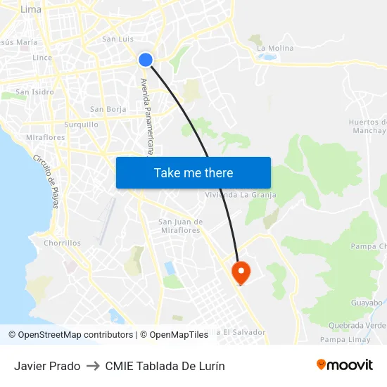 Javier Prado to CMIE Tablada De Lurín map