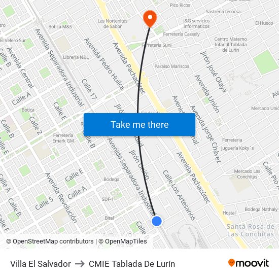 Villa El Salvador to CMIE Tablada De Lurín map