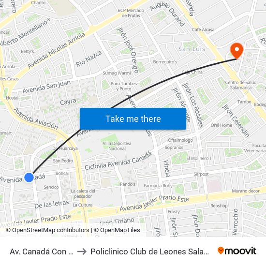 Av. Canadá Con Av. Del Aire to Policlinico Club de Leones Salamanca de Monterrico map