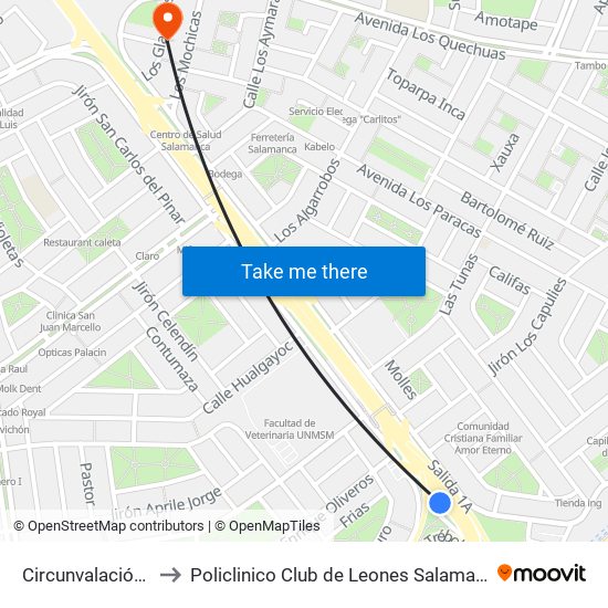 Circunvalación - Trebol to Policlinico Club de Leones Salamanca de Monterrico map