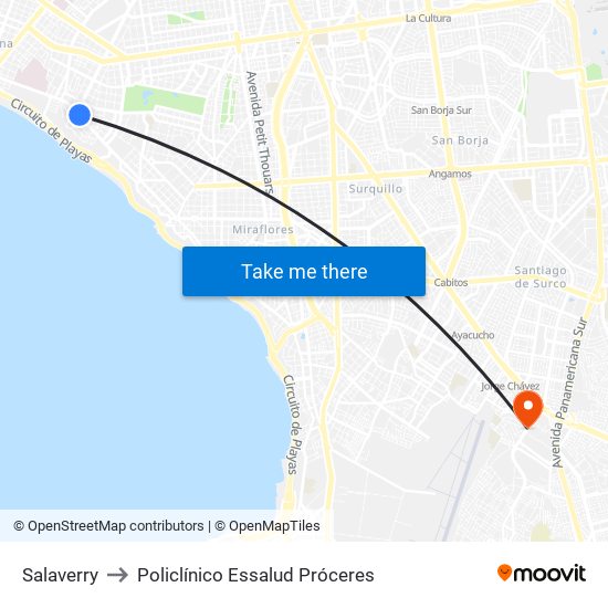 Salaverry to Policlínico Essalud Próceres map