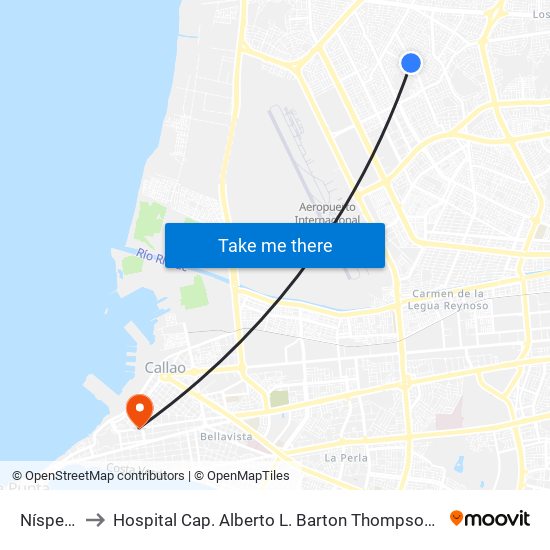 Nísperos to Hospital Cap. Alberto L. Barton Thompson - Essalud map