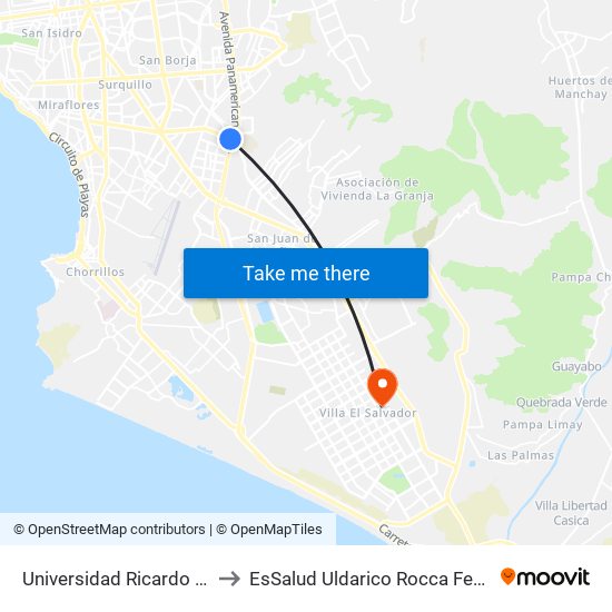 Universidad Ricardo Palma to EsSalud Uldarico Rocca Fernández map