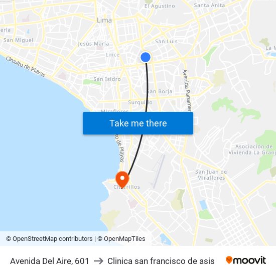 Avenida Del Aire, 601 to Clinica san francisco de asis map
