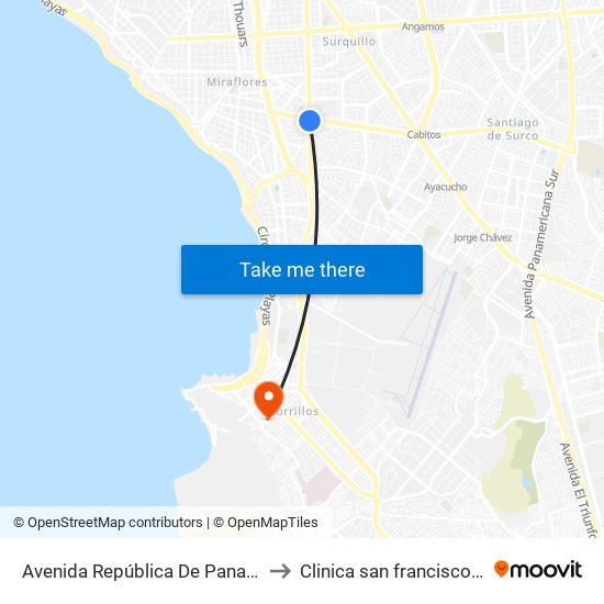 Avenida República De Panamá, 6239 to Clinica san francisco de asis map