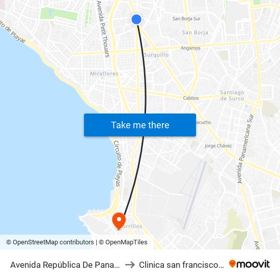Avenida República De Panamá, 3887 to Clinica san francisco de asis map