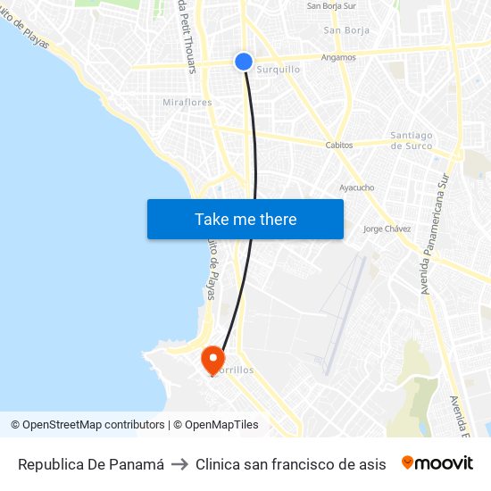 Republica De Panamá to Clinica san francisco de asis map