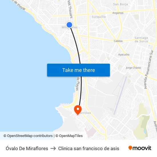 Óvalo De Miraflores to Clinica san francisco de asis map