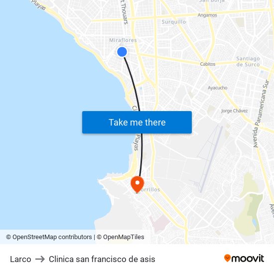 Larco to Clinica san francisco de asis map