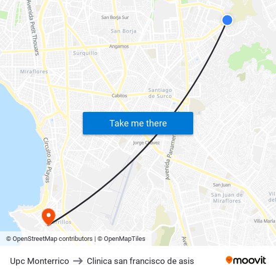 Upc Monterrico to Clinica san francisco de asis map