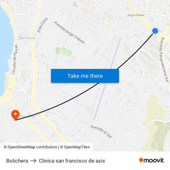 Bolichera to Clinica san francisco de asis map