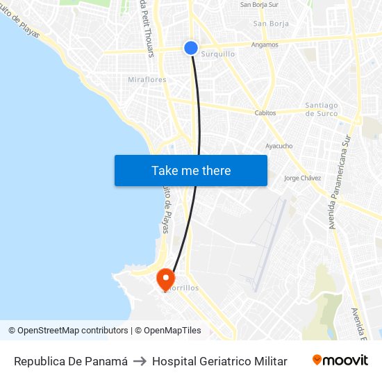 Republica De Panamá to Hospital Geriatrico Militar map