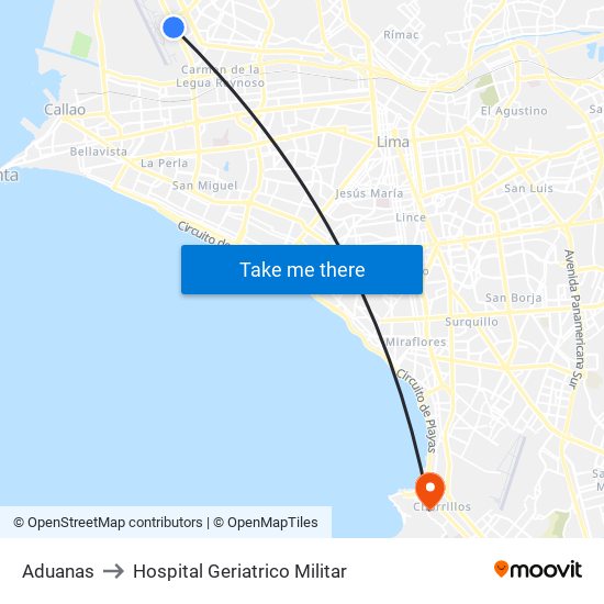 Aduanas to Hospital Geriatrico Militar map