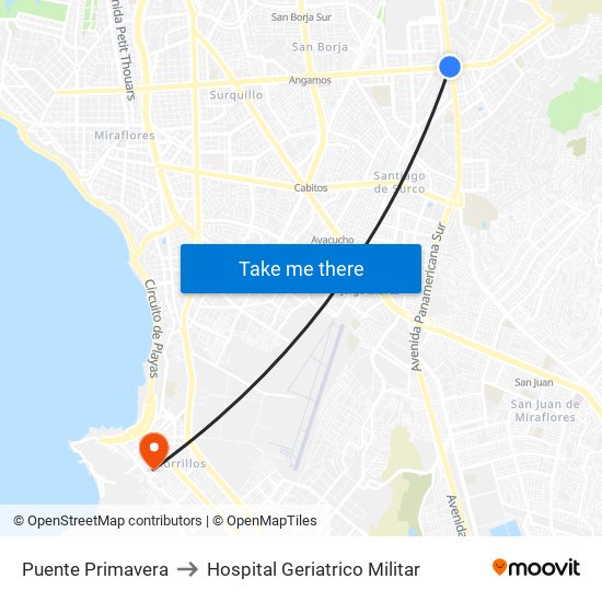 Puente Primavera to Hospital Geriatrico Militar map