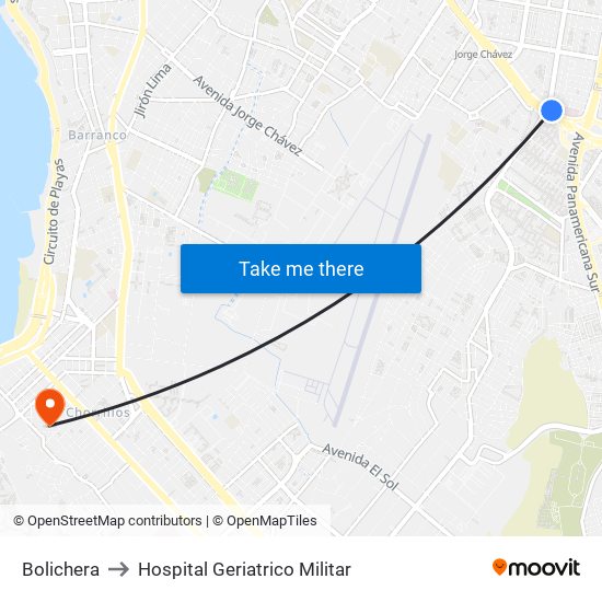 Bolichera to Hospital Geriatrico Militar map