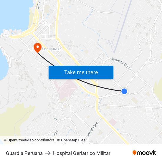 Guardia Peruana to Hospital Geriatrico Militar map