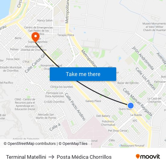 Terminal Matellini to Posta Médica Chorrillos map