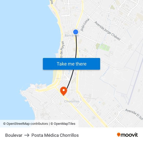 Boulevar to Posta Médica Chorrillos map