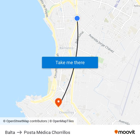 Balta to Posta Médica Chorrillos map