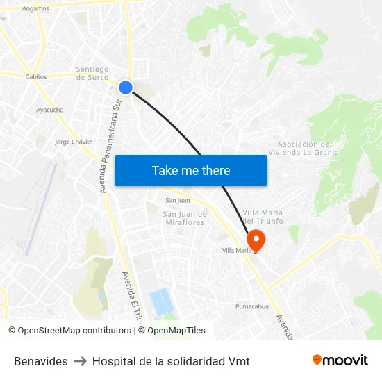 Benavides to Hospital de la solidaridad Vmt map