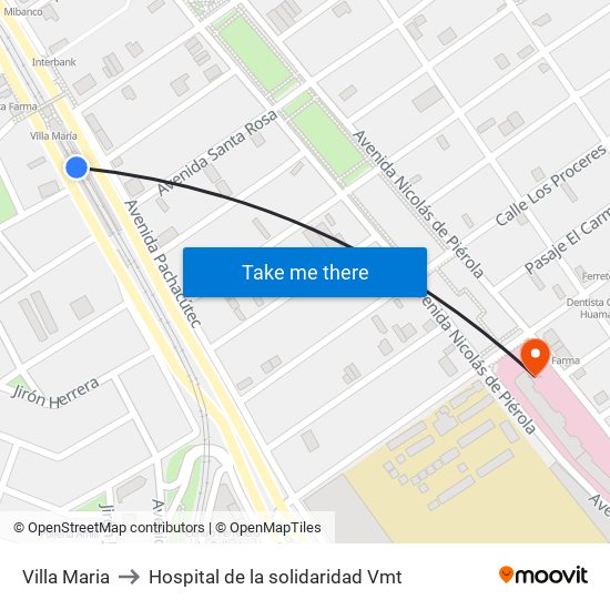 Villa Maria to Hospital de la solidaridad Vmt map