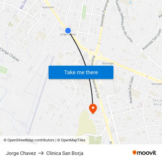 Jorge Chavez to Clinica San Borja map