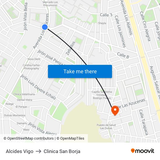 Alcides Vigo to Clinica San Borja map