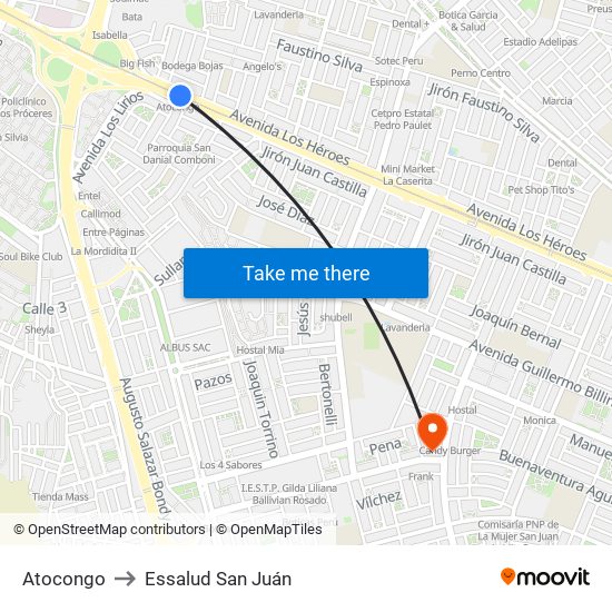 Atocongo to Essalud San Juán map