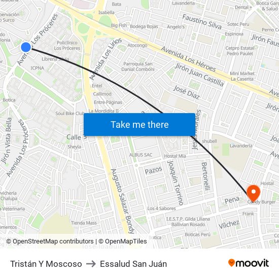 Tristán Y Moscoso to Essalud San Juán map