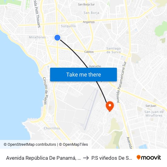 Avenida República De Panamá, 5734 to P.S viñedos De Surco map