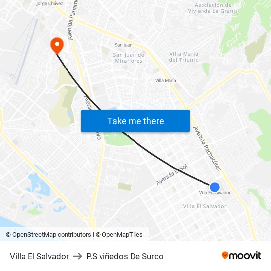 Villa El Salvador to P.S viñedos De Surco map