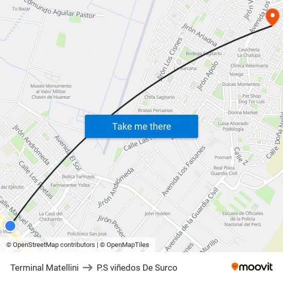 Terminal Matellini to P.S viñedos De Surco map