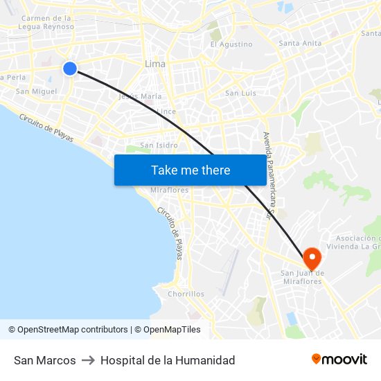 San Marcos to Hospital de la Humanidad map