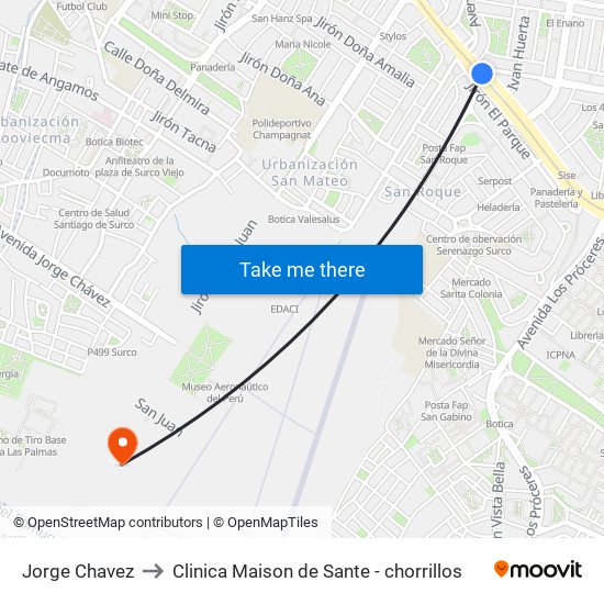 Jorge Chavez to Clinica Maison de Sante - chorrillos map